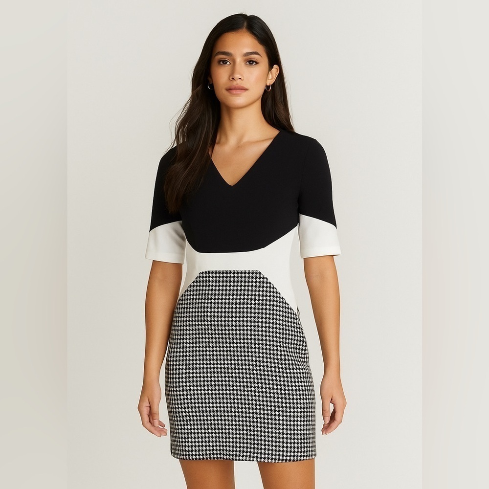 SACHIN BABI COLORBLOCK PONTE ELBOW-SLEEVE pencil dress preppy office womens 2